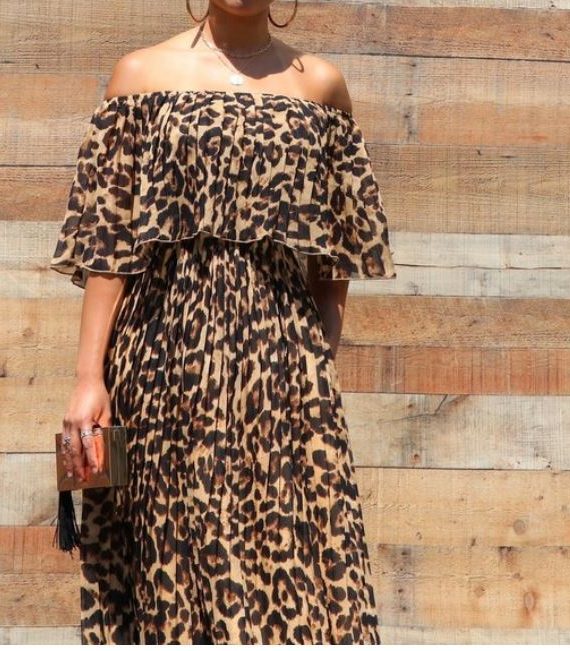 off the shoulder leopard dress